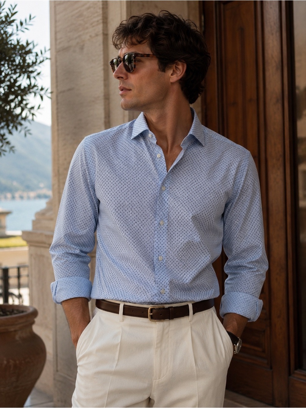 Z Zegna 41/16 Large Blue 100% Cotton Italy Dress Shirt Preppy Old Money Luxury